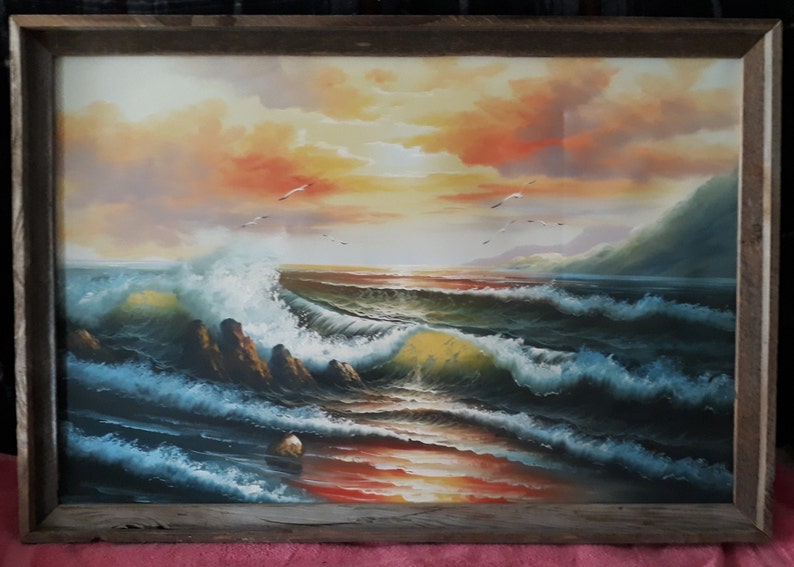 Taylor's Realistic Original Color Painting Surf on Canvas Wood deals Framed