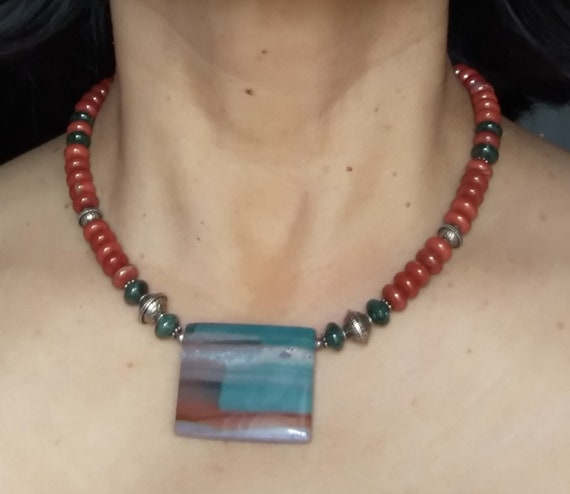 Fine Red Jasper in Crystal  Necklace with pendant - image 1