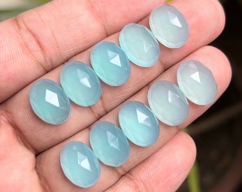 Facettée Qualité de qualité supérieure Aqua Calcédoine Forme ovale Rose Cut Tranches Pierre Précieuse Lâche Pour la fabrication de bijoux 10x14 mm 10 pièces