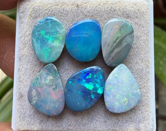 Australian Opal Doublet Cabochons: Freeform Gemstones, 11-13 mm, 6 Pieces Lot (AT-42)