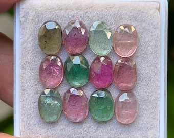 Multi Tourmaline Rose Cut Slices: 12 Oval Gemstones 7x9 mm (Approx) AA-10