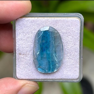 100% Natural Paraiba Kyanite Flat Back Rosecut Slices Loose Gemstones Freeform Shape, 15x24 mm, 1 Piece Lot for Making Jewelry