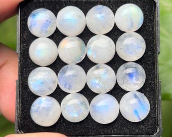 Cabochons à dos plat en pierre de lune arc-en-ciel, pierres précieuses en vrac, forme ronde, 10 x 10 mm, lot de 16 pièces pour la fabrication de bijoux