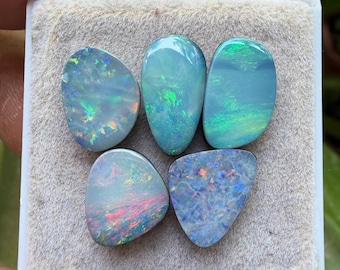 Australian Opal Doublet Cabochons: Freeform Gemstones, 11-15 mm, 5 Pieces Lot (AT-43)