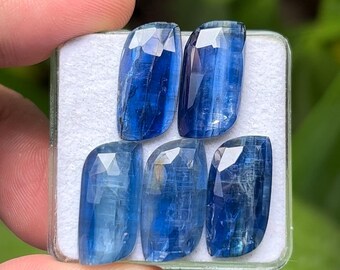 Blue Kyanite Rosecut Slices: 9x18mm Gemstones for Jewelry Making (5 Pieces)
