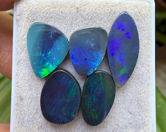 Australian Opal Doublet Cabochons: Freeform Gemstones, 13-20 mm, 5 Pieces Lot (AT-46)