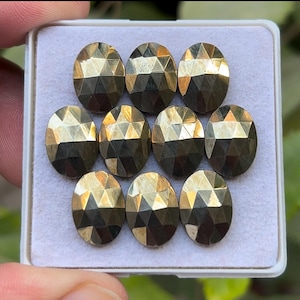 100% natürlicher Pyrit mit flachem Rücken, Rosecut-Scheiben, lose Edelsteine, ovale Form, 10x14 mm, 10 Stück Lot zur Herstellung von Schmuck