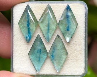 100% Natural Bi Green Kyanite Flat Back Step cut Slices Diamond Shape 9x18 mm, 5 Pieces
