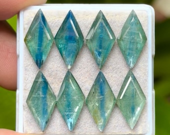 100% Natural Bi Green Kyanite Flat Back Step cut Slices Diamond Shape 9x18 mm, 8 Pieces