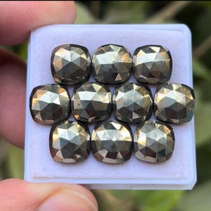 100% natürlicher Pyrit mit flachem Rücken, Rosecut-Scheiben, lose Edelsteine, Kissenform, 10x10 mm, 10 Stück Lot zur Herstellung von Schmuck