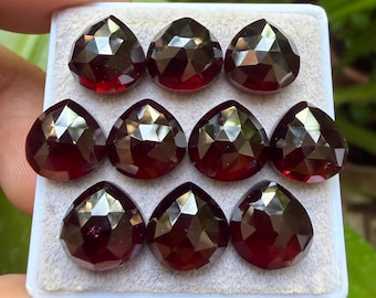 Rhodolite Garnet Flat Back Rose cut Slices Loose Gemstones Heart Shape, 10x10 mm, 10 Pieces Lot for Making Jewelry