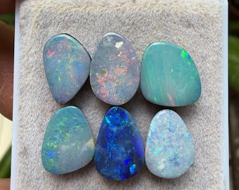 Australian Opal Doublet Cabochons: Freeform Gemstones, 11-13 mm, 6 Pieces Lot (AT-39)