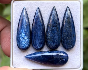 Blue Kyanite Flat Back Cabochons Loose Gemstones Pear Shape, 10x30 mm, 5 Pieces Lot for Making Jewelry