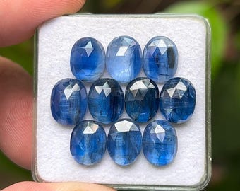 Natural Blue Kyanite Rosecut Gemstones: Oval Slices, 7x9 mm, 10 Pieces