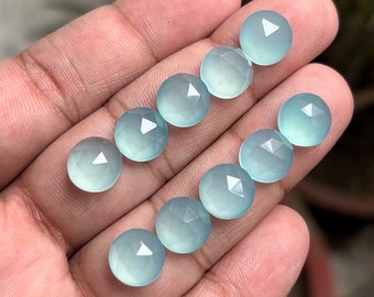 Facettée Qualité supérieure Aqua Calcédoine Forme ronde Rose Cut Tranches Pierre Précieuse Lâche Pour la fabrication de bijoux 10 mm 10 pièces