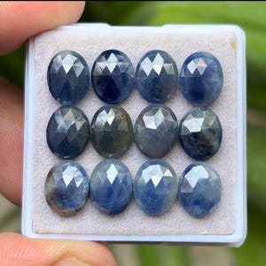 100% Natural Blue Sapphire Flat Back Rose cut Slices Loose Gemstones Oval Shape, 8x10 mm, 12 Pieces Lot for Making Jewelry