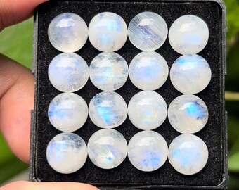 Cabochons à dos plat en pierre de lune arc-en-ciel, pierres précieuses en vrac, forme ronde, 10 x 10 mm, lot de 16 pièces pour la fabrication de bijoux