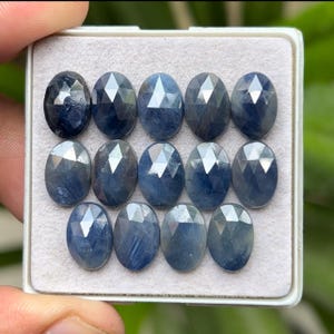 100% Natural Blue Sapphire Flat Back Rose cut Slices Loose Gemstones Oval Shape, 8x12 mm, 14 Pieces Lot for Making Jewelry