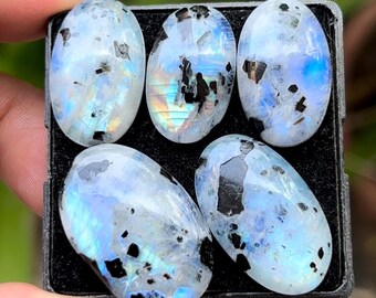 Pierre de lune arc-en-ciel avec cabochons à dos plat en tourmaline, mélange de pierres précieuses en vrac, 23-30 mm, lot de 5 pièces pour la fabrication de bijoux TR-9