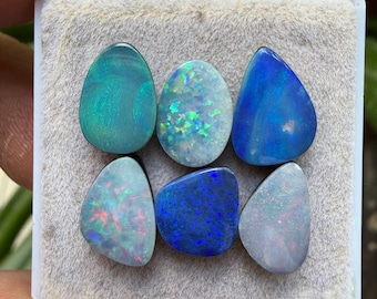 Australian Opal Doublet Cabochons: Freeform Gemstones, 10-13 mm, 6 Pieces Lot (AT-40)
