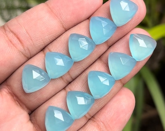 Facettée Qualité supérieure Aqua Calcédoine Trillion Forme Rose Cut Tranches Pierre Précieuse Lâche Pour la fabrication de bijoux 12 mm 10 pièces