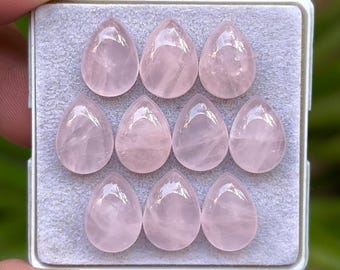 Rose Quartz Flat Back Cabochons Loose Gemstones Pear Shape, 10x14 mm, 10 Pieces Lot for Making Jewelry MM-05