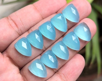 Facettée Qualité supérieure Aqua Calcédoine Bouclier Forme Rose Cut Tranches Pierre Précieuse Lâche Pour la fabrication de bijoux 10x14 mm 10 pièces