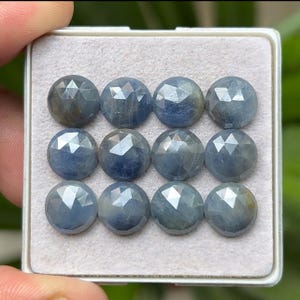 100% Natural Blue Sapphire Flat Back Rose cut Slices Loose Gemstones Round Shape, 10x10 mm, 12 Pieces Lot for Making Jewelry