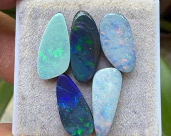Australian Opal Doublet Cabochons: Freeform Gemstones, 16-18 mm, 5 Pieces Lot (AT-45)