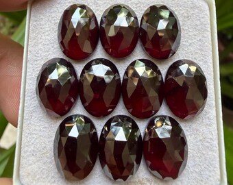 Rhodolite Garnet Flat Back Rose cut Slices Loose Gemstones Oval Shape, 10x14 mm, 10 Pieces Lot for Making Jewelry