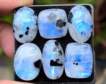 Pierre de lune arc-en-ciel avec cabochons à dos plat en tourmaline, mélange de pierres précieuses en vrac, 18-24 mm, lot de 6 pièces pour la fabrication de bijoux TR-4