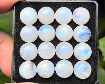 Cabochons à dos plat en pierre de lune arc-en-ciel, pierres précieuses en vrac, forme ronde, 10 x 10 mm, lot de 16 pièces pour la fabrication de bijoux