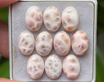 Pink Larimar Natrolite Flat Back Cabochons Loose Gemstones Oval Shape, 10x14 mm, 10 Pieces Lot for Making Jewelry