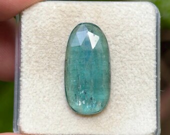 100% Natural Green Kyanite Flat Back Rose cut Slices Loose Gemstones Freeform Shape, 23x11 mm, 1 Piece Lot for Making Jewelry