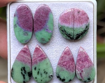 Ruby Zoisite Cabochon Pairs: Natural Gemstones for Jewelry Making (4 Pairs, 17-22 mm)