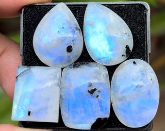 Pierre de lune arc-en-ciel avec cabochons à dos plat en tourmaline, mélange de pierres précieuses en vrac, 20-26 mm, lot de 5 pièces pour la fabrication de bijoux TR-8