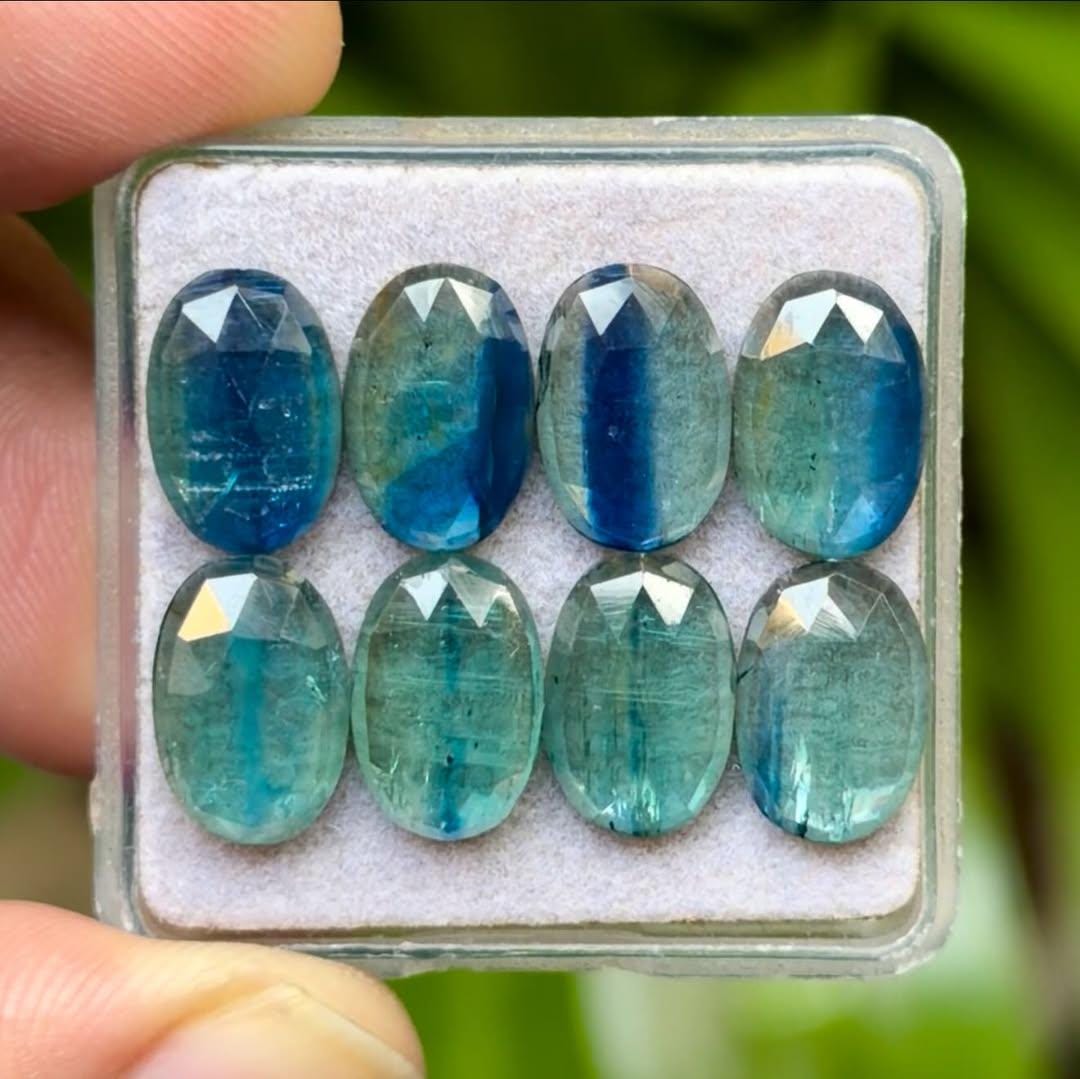 Bi Emerald Green Kyanite Flat Back Rose Cut Slices Loose Gemstones Oval ...