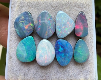 Australian Opal Doublet Cabochons: Freeform Gemstones, 10-12 mm, 8 Pieces Lot (AT-34)