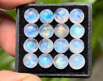 Rainbow Moonstone Flat Back Rose cut Slices Loose Gemstones Round Shape, 8x8 mm, 16 Pieces Lot for Making Jewelry