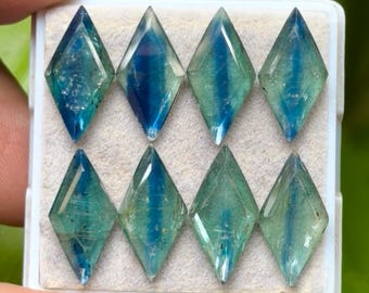 100% Natural Bi Green Kyanite Flat Back Step cut Slices Diamond Shape 9x18 mm, 8 Pieces