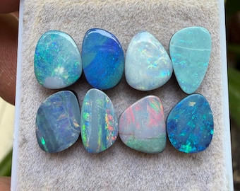 Australian Opal Doublet Cabochons: Freeform Gemstones, 10-12 mm, 8 Pieces Lot (AT-35)