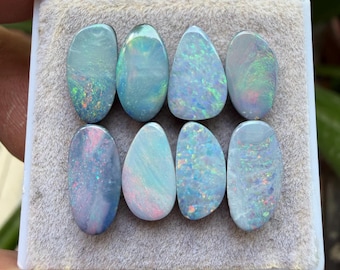 Australian Opal Doublet Cabochons: Freeform Gemstones, 12-14 mm, 8 Pieces Lot (AT-36)