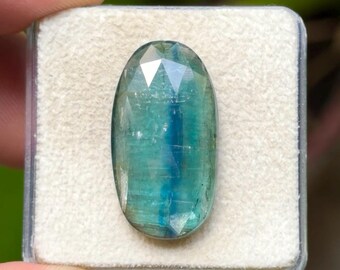 100% Natural Green Kyanite Flat Back Rose cut Slices Loose Gemstones Freeform Shape, 25x14 mm, 1 Piece Lot for Making Jewelry