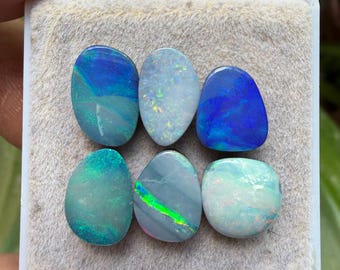 Australian Opal Doublet Cabochons: Freeform Gemstones, 10-13 mm, 6 Pieces Lot (AT-38)