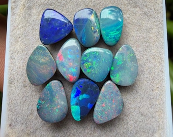 Australian Opal Doublet Cabochons: Freeform Gemstones, 7-10 mm, 10 Pieces Lot, AT-26