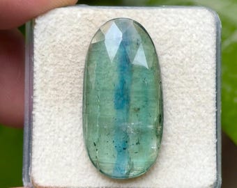 100% Natural Green Kyanite Flat Back Rose cut Slices Loose Gemstones Freeform Shape, 29x15 mm, 1 Piece Lot for Making Jewelry