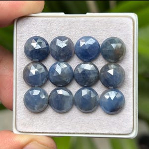 100% Natural Blue Sapphire Flat Back Rose cut Slices Loose Gemstones Round Shape, 10x10 mm, 12 Pieces Lot for Making Jewelry