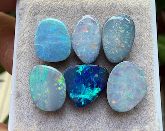 Australian Opal Doublet Cabochons: Freeform Gemstones, 11-13 mm, 6 Pieces Lot (AT-41)
