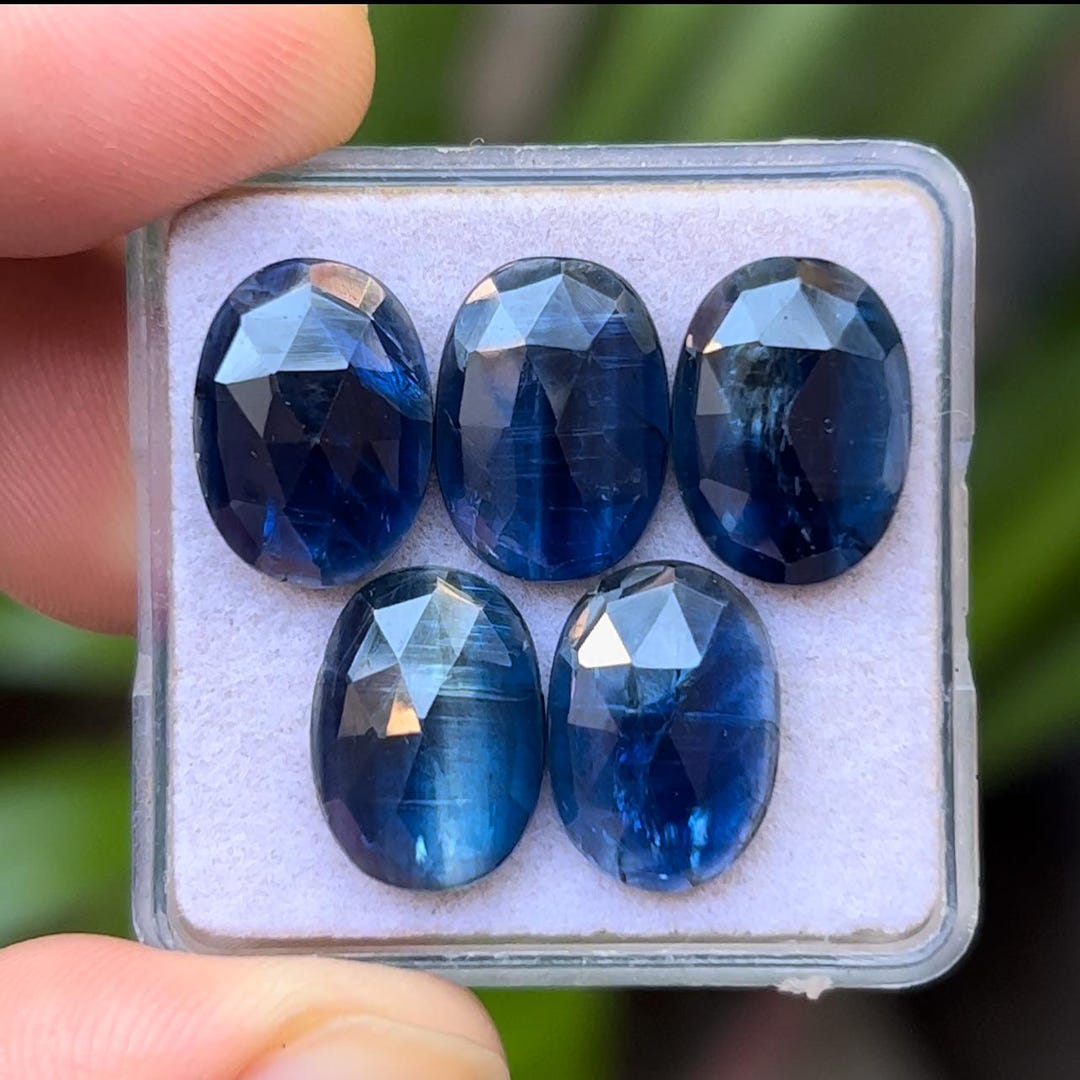 12 Pieces, Natural Aqua Kyanite Rose Cut Gemstone, 9x7 MM, Kyanite Flat