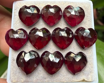 Rhodolite Garnet Flat Back Rose cut Slices Loose Gemstones Heart Shape, 10x10 mm, 10 Pieces Lot for Making Jewelry